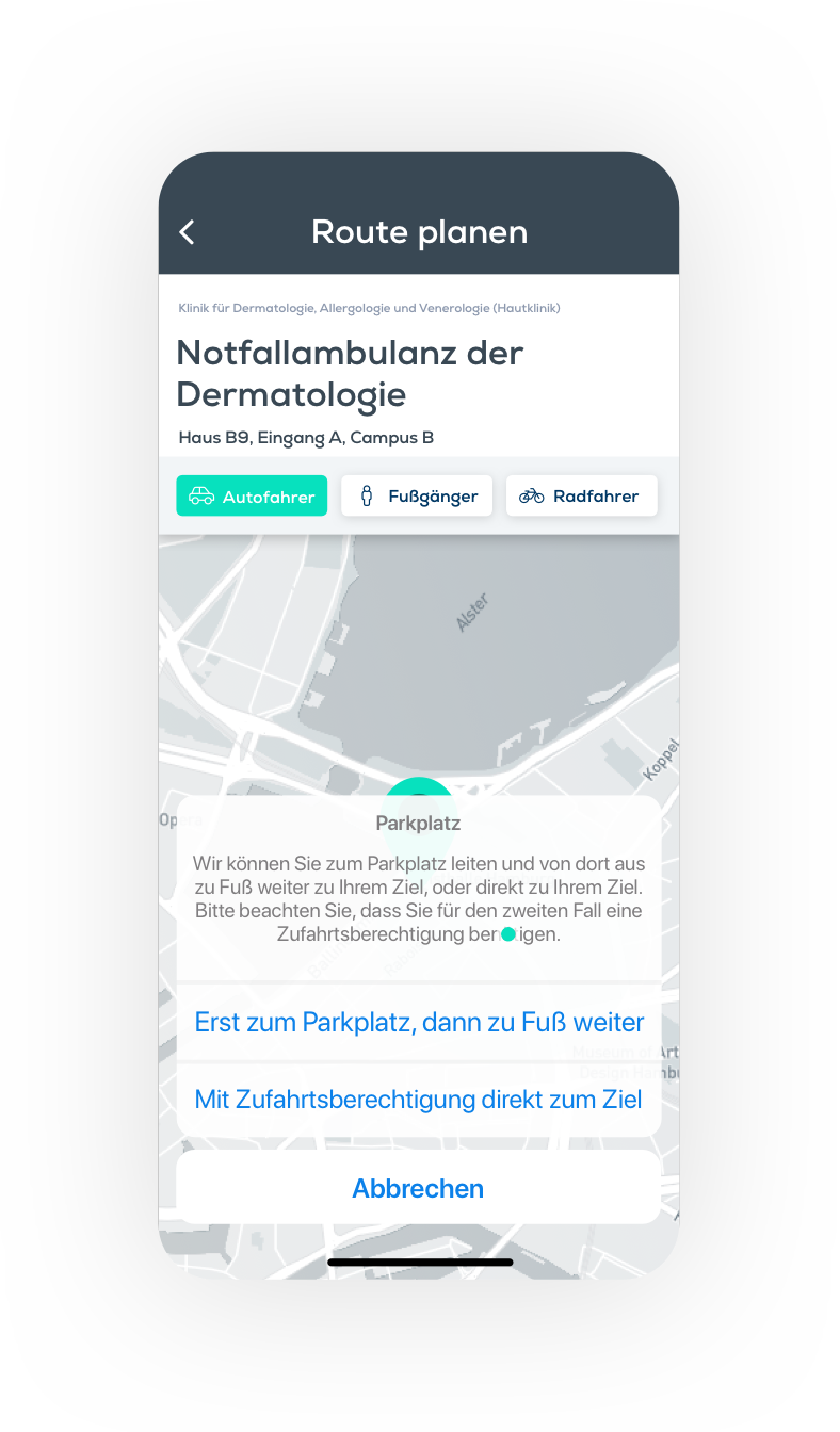 Outdoor-Navigation, Krankenhaus-App, Klinik App, krankenhausapp